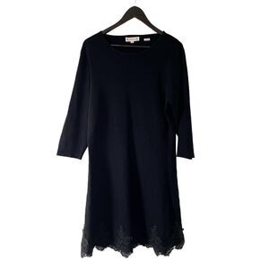 Nanette Black Long Sleeve Round Neck Lace Hemline Trim Sweater Dress